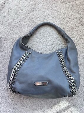 Extra Large Michael Kors Slate Gray Leather Shoulder Hobo with Chain Trim